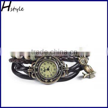 Hot Retro Owl Fashion Leather Bracelet Watch Quartz Hand Clock Women Wrist Watch (Brown) WP009