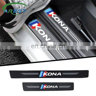 4pcs car Sticker door carbon leather Fiber Sill Plate Decoration protection For Hyundai KONA 2019 2020 Accessories Car Styling