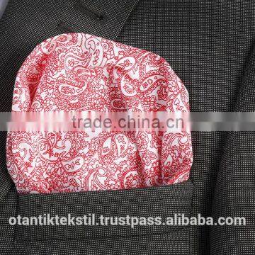 Red White Pairsley Custom Pocket Square, Manufactoring Hankercheif,