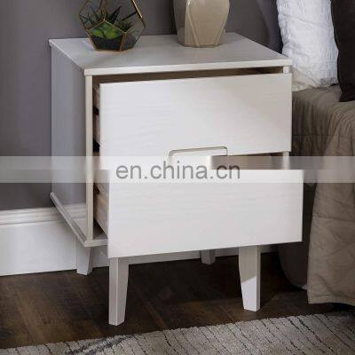 Pine Wood Bedside Cabinet White Nightstand With 2 Drawers