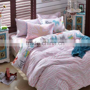 Pink zebra-stripe pattern cotton bedding set king size duvet cover set animal printed kids bedding set