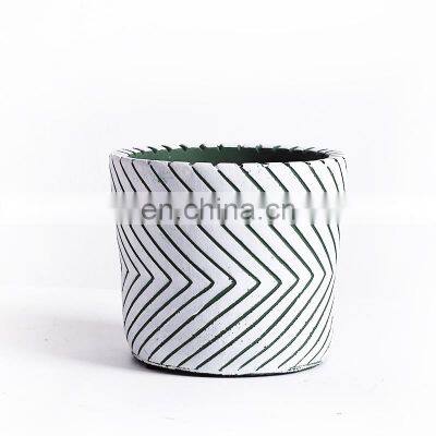 Amazon Hot Sold Modern Geometric Design Cement Flower With Drainage Hole Indoor Desktop Green Plant Pot For Home Decor