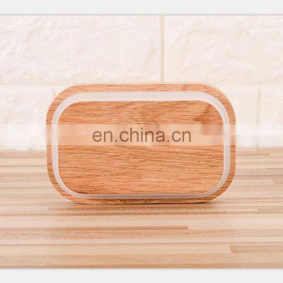 Airtight lunch kitchen food storage square bread bento lunchbox containers glass spice jars with sealed wood bamboo lids set