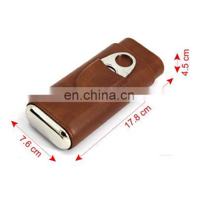 Cigar 3 Finger Pu Genuine Leather Cigar Travel Case Gift bx for Cigar Holder photo-5