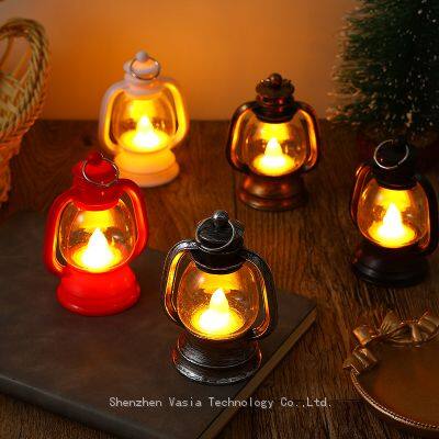 European Vintage Plastic Kerosene Lamp Style LED Lanterns Wholesale for Christmas Party Table Hanging Decorations