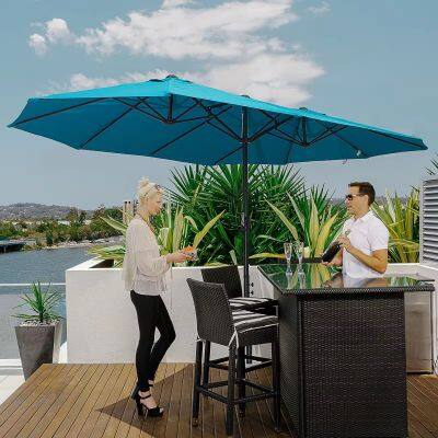 Heavy Duty 15FT Double Head Patio Umbrella Polyester Air Vent Wind-Resistant Outdoor OEM Rectangular Umbrella