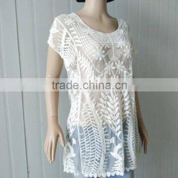 2016 Summer TOPS Hot Cotton Embroidery Lace Fabric Vest Women T-shirt Ladies Coat photo-2