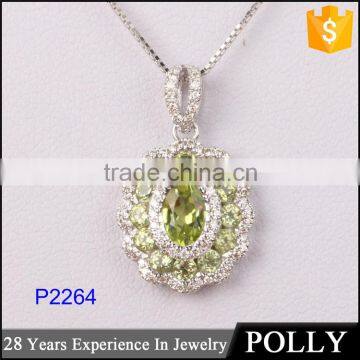 2015 New Design Pave Setting Tourmaline 18k Gold Pendant Necklace