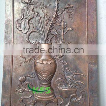 Bronze wild flower in vase relief sculpture