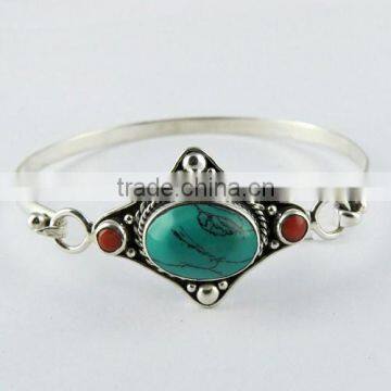 Coral_Turquoise 925 Sterling Silver Bracelet