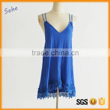 summer blue deep v neck sexy long casual sling tops for female