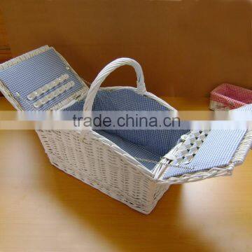 willow picnic basket with fabric and leather