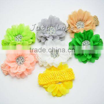 High Quality Large Arificial Flower - 25colors Fabric Flower With Crystal Rhinestone Pearls Center Hair Accessory photo-6