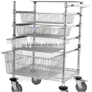 Single Bay Sliding Chrome Wire Basket Trolley for Hospital