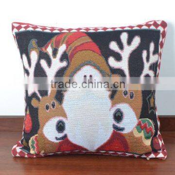 PLUS Creative Fashion Cotton Linen Square Decorative Throw Pillow Cover Colored Drawing Red Base Reindeer