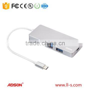 Aluminum TYPE-C to 3 ports USB3.0 Hub with PD Charging Port