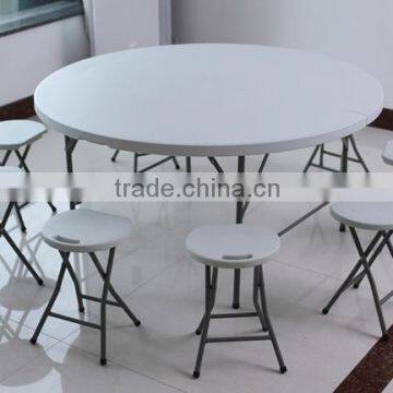 Steel Frame Round Blow Mold Plastic Top Folding Table With Folding Legs, 700 lbs Capacity, 48" Diameter