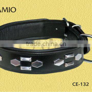 CE 132 Leather dog collar padded with clincher