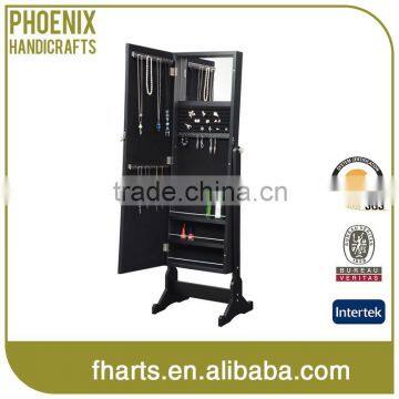 Premium Full Size Cheval Mirror Black Wood Jewelry Armoire Cabinet Stand Box With Lock photo-2