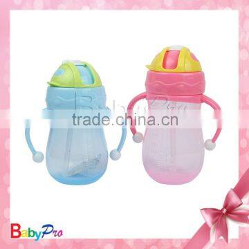 2015 hot sell promotional baby products cute shape PP+silicone material baby training cup nipple cup with color