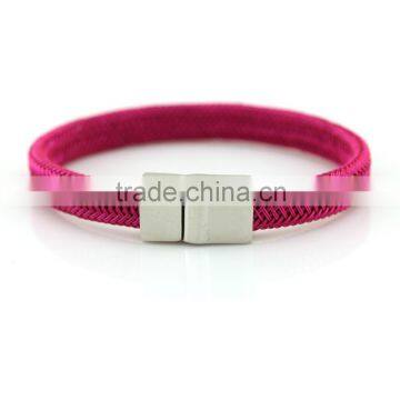 2015 Rose red Leather Bracelet with Stainless steel Wholesale