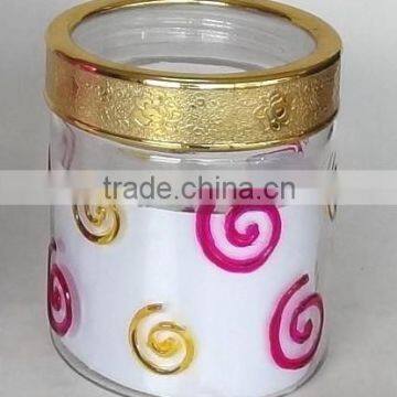 CCP056QSH hand-painted glass jar with golden plasticl lid