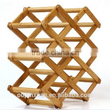 Bamboo wine rack ,foldable wine display rack