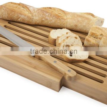 Bamboo Bread Cutting Board with Crumb Catcher Foldaway Bread Plank Bamboo Bread Board with Bread Knife Bread slicer