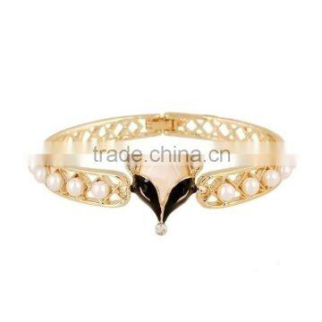 2015 new 18k Thick gold bracelet of fox head and pearl crystal bracelet