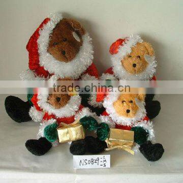 2-clour promotional customized stuffed plush christmas bear animal toy with christmas hat,coat,gift,boots,glove