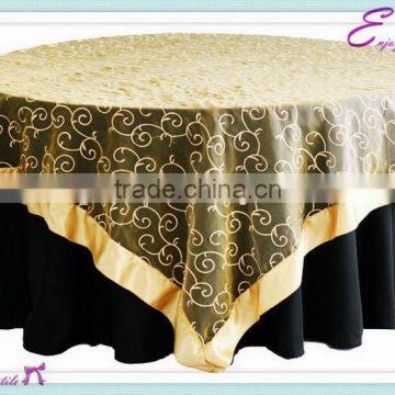 YHT#130 satin edge embroidery organza polyester banquet wedding wholesale cheap table cloth linen overlay