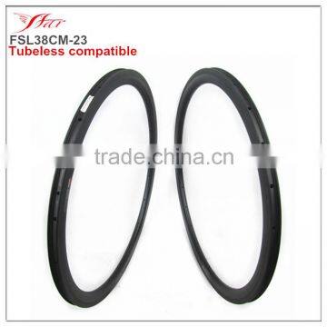 Tubeless compatible 38 *23 clincher rims basalt braking track 700C full carbon fiber Toray from Japn, high quality carbon rims