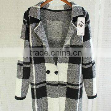 New Arrival Fashion Knit Loose Wool Coat, Latest Autumn women clothing knitted ladies big houndstooth coat