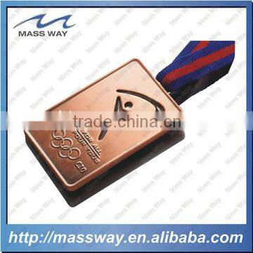 3D zinc alloy rectangle antique copper custom metal sport medal