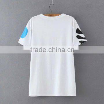 2016 Spring Summer New Fashion Printed Cotton t Shirt of Women Clothing Printed White Lady T-shirt photo-3
