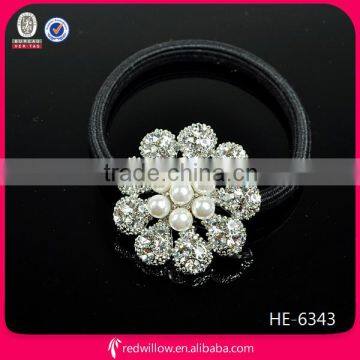 decorative handmade Custom jewelry handmade bling pearl flower soft hair tie for wedding dress