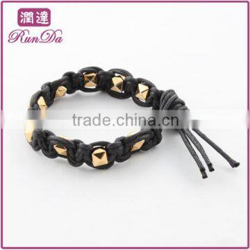  china rose gold plated stainless steel bead black wax cotton bracelet