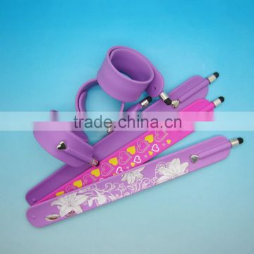 Wholesale OEM custom silk screen imprint silicone slap stylus pen band