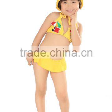 2016 Classic style extreme micro mini sexy kids bikini with yellow cap or hat