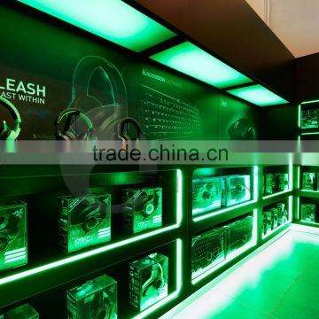 Hongjin Headphone Shop Transparent Showcase with Green Led Lights