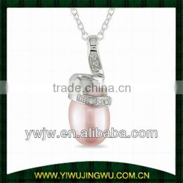 Diamond Pink Freshwater Pearl Fashion Necklace With Chain Silver(JW-G4094)