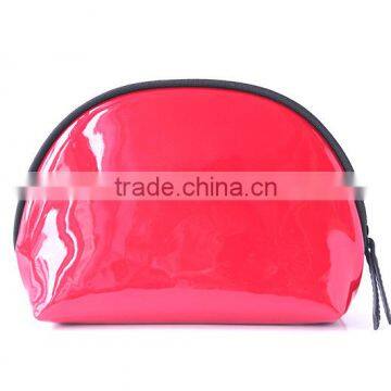 Bright PU makeup bag shell shape cosmetic bag customed metal logo