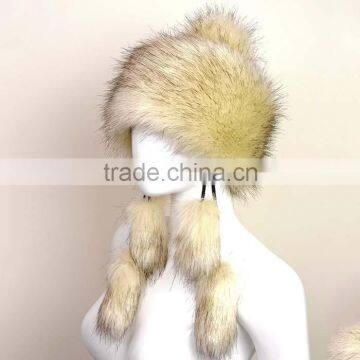 Sya 2015 New design women winter warm fox fur pom hat