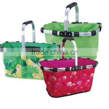 Shopping handle basket with colorful fabric.