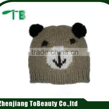 knitted pompom bear hat