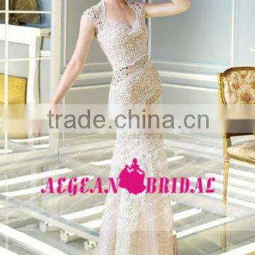 Elegant Mermaid V-neck Beaded Crystal Long Lace Grils Party Dress 2016 ZY91