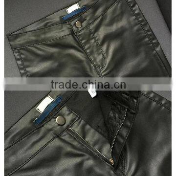 2016 Autumn Fashion Women Metal Button Zipper PU Coating Motorcycle Pants Ladies High Waist Skinny Black Sexy Leather Leggings