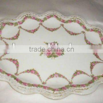 Porcelain Scalloped Edge Rose Platter