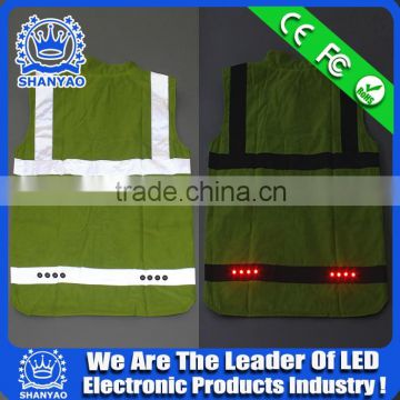 2016 Hot Selling LED Fluorescent Green Refletive Weskit For Road Safety At Night