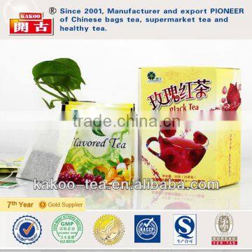 organic single chamber kakoo rose black flavored tea with string and tag